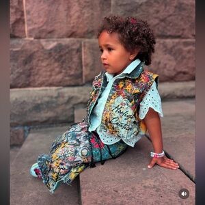 Colorful Graffiti Vest and Skirt Set